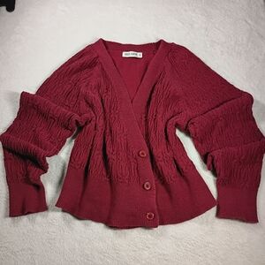 Grace Karin Red Cropped Knit Cardigan Sweater Women 2XL Button Front Textured